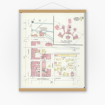 Old map wall art mockup — magnetic wood frame on white wall — Sanborn Fire Insurance Map from Flint, Genesee County, Michigan (1909), Sheet #0003