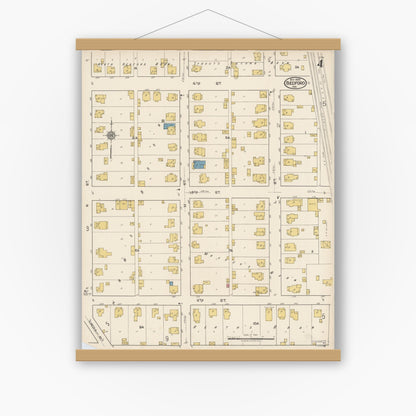 Old map wall art mockup — magnetic wood frame on white wall — Sanborn Fire Insurance Map from Bedford, Lawrence County, Indiana (1922), Sheet #0004