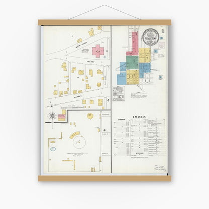 Old map wall art mockup — magnetic wood frame on white wall — Sanborn Fire Insurance Map from Georgetown, Brown County, Ohio (1904), Sheet #0001