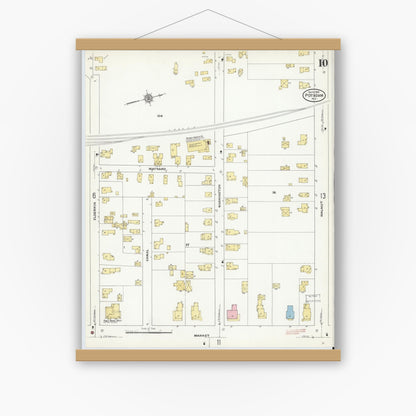 Old map wall art mockup — magnetic wood frame on white wall — Sanborn Fire Insurance Map from Potsdam, St. Lawrence County, New York (1910), Sheet #0010