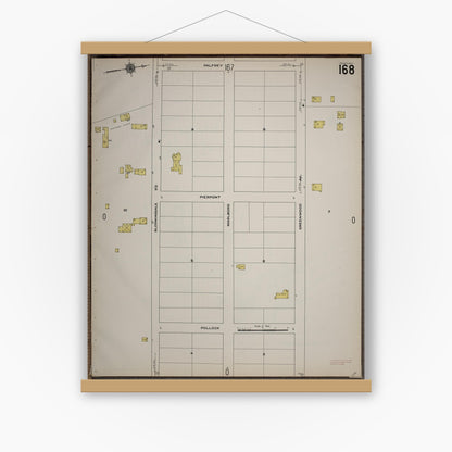 Old map wall art mockup — magnetic wood frame on white wall — Sanborn Fire Insurance Map from Worcester, Worcester County, Massachusetts (1910), Sheet #0168