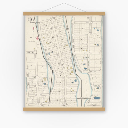 Old map wall art mockup — magnetic wood frame on white wall — Sanborn Fire Insurance Map from Miami Beach, Dade County, Florida (1921), Sheet #0011