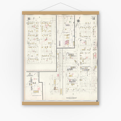 Old map wall art mockup — magnetic wood frame on white wall — Sanborn Fire Insurance Map from Lamesa, Dawson County, Texas (1948), Sheet #0011