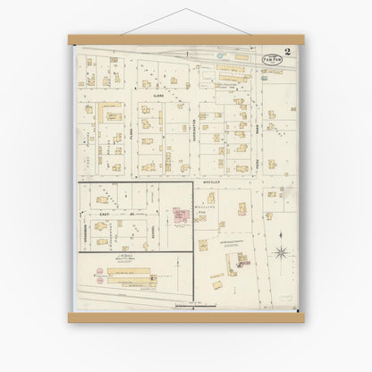 Old map wall art mockup — magnetic wood frame on white wall — Sanborn Fire Insurance Map from Paw Paw, Lee County, Illinois (1897), Sheet #0002