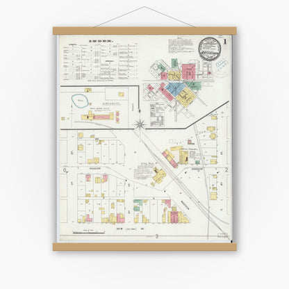 Old map wall art mockup — magnetic wood frame on white wall — Sanborn Fire Insurance Map from North Vernon, Jennings County, Indiana (1899) - Complete Map Set