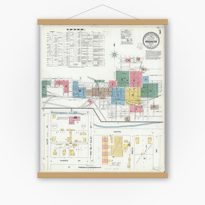 Old map wall art mockup — magnetic wood frame on white wall — Sanborn Fire Insurance Map from Washington, Daviess County, Indiana (1902) - Complete Map Set
