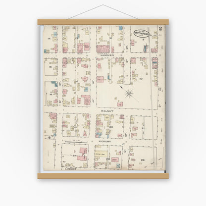 Old map wall art mockup — magnetic wood frame on white wall — Sanborn Fire Insurance Map from Martins Ferry, Belmont County, Ohio (Unknown), Sheet #0002