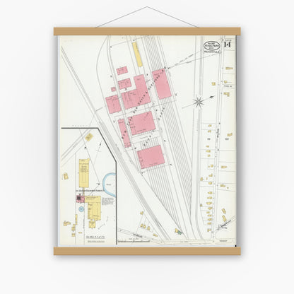 Old map wall art mockup — magnetic wood frame on white wall — Sanborn Fire Insurance Map from Hyde Park, Norfolk County, Massachusetts (1900), Sheet #0014