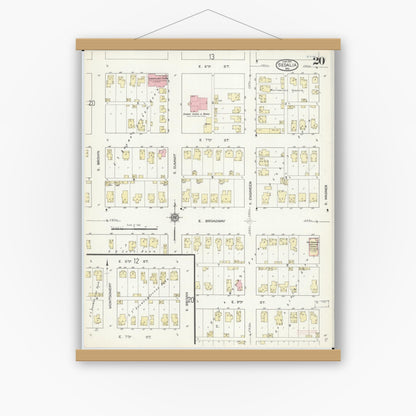 Old map wall art mockup — magnetic wood frame on white wall — Sanborn Fire Insurance Map from Sedalia, Pettis County, Missouri (1914), Sheet #0020