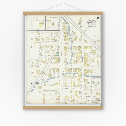 Old map wall art mockup — magnetic wood frame on white wall — Sanborn Fire Insurance Map from Wellston, Jackson County, Ohio (1897), Sheet #0009