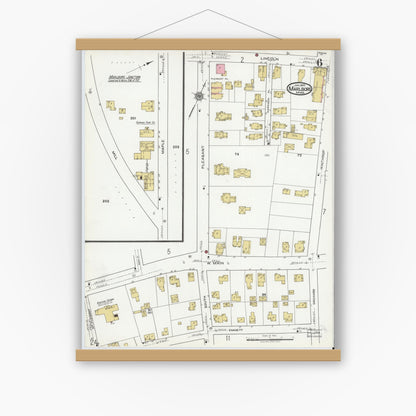 Old map wall art mockup — magnetic wood frame on white wall — Sanborn Fire Insurance Map from Marlborough, Middlesex County, Massachusetts (1920), Sheet #0006