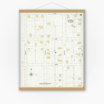 Old map wall art mockup — magnetic wood frame on white wall — Sanborn Fire Insurance Map from Lakeland, Polk County, Florida (1903), Sheet #0004