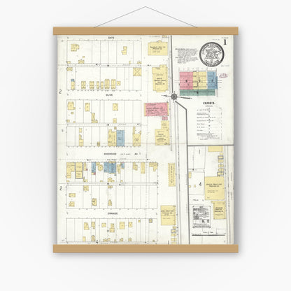 Old map wall art mockup — magnetic wood frame on white wall — Sanborn Fire Insurance Map from Rialto, San Bernardino County, California (1911) - Complete Map Set
