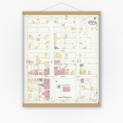 Old map wall art mockup — magnetic wood frame on white wall — Sanborn Fire Insurance Map from Brownstown, Jackson County, Indiana (1907), Sheet #0003