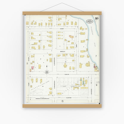 Old map wall art mockup — magnetic wood frame on white wall — Sanborn Fire Insurance Map from Owosso, Shiawassee County, Michigan (1900), Sheet #0010