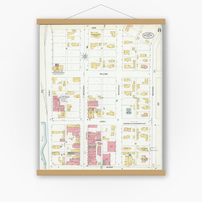 Old map wall art mockup — magnetic wood frame on white wall — Sanborn Fire Insurance Map from De Pere, Brown County, Wisconsin (1900), Sheet #0008