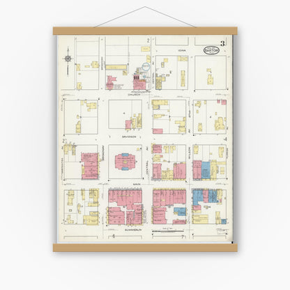 Old map wall art mockup — magnetic wood frame on white wall — Sanborn Fire Insurance Map from Bartow, Polk County, Florida (1917), Sheet #0003