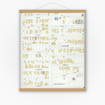 Old map wall art mockup — magnetic wood frame on white wall — Sanborn Fire Insurance Map from Red Jacket, Houghton County, Michigan (1900), Sheet #0009