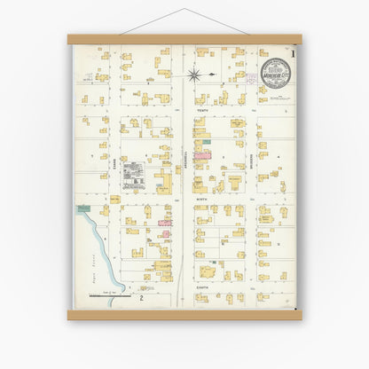 Old map wall art mockup — magnetic wood frame on white wall — Sanborn Fire Insurance Map from Morehead City, Carteret County, North Carolina (1904) - Complete Map Set