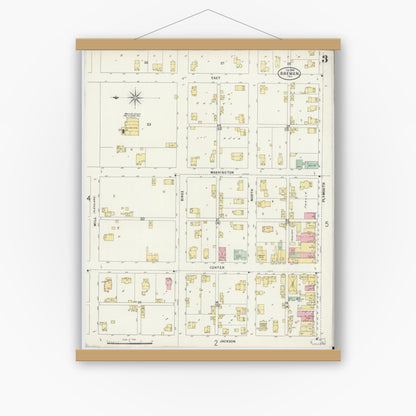 Old map wall art mockup — magnetic wood frame on white wall — Sanborn Fire Insurance Map from Bremen, Marshall County, Indiana (1898), Sheet #0003