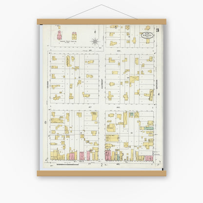 Old map wall art mockup — magnetic wood frame on white wall — Sanborn Fire Insurance Map from Antigo, Langlade County, Wisconsin (1898), Sheet #0003