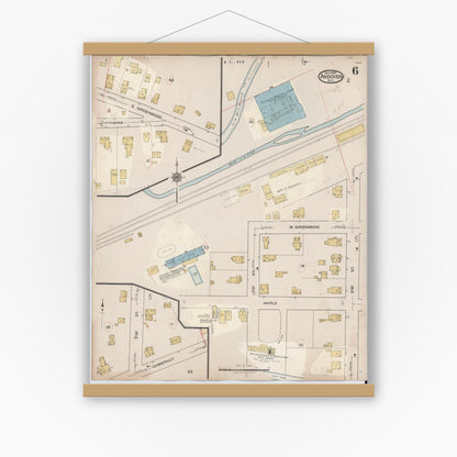 Old map wall art mockup — magnetic wood frame on white wall — Sanborn Fire Insurance Map from Andover, Allegany County, New York (1940), Sheet #0006