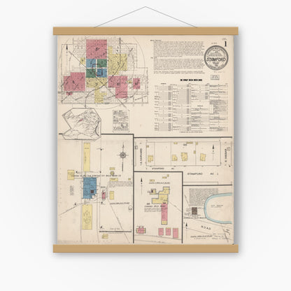 Old map wall art mockup — magnetic wood frame on white wall — Sanborn Fire Insurance Map from Stamford, Jones County, Texas (1922) - Complete Map Set