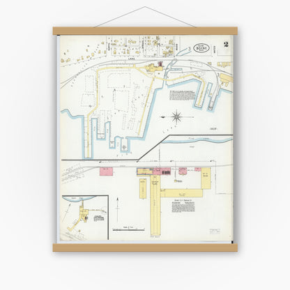 Old map wall art mockup — magnetic wood frame on white wall — Sanborn Fire Insurance Map from Boyne City, Charlevoix County, Michigan (1901), Sheet #0002