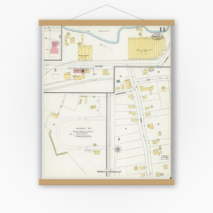 Old map wall art mockup — magnetic wood frame on white wall — Sanborn Fire Insurance Map from Wakefield, Middlesex County, Massachusetts (1903), Sheet #0011