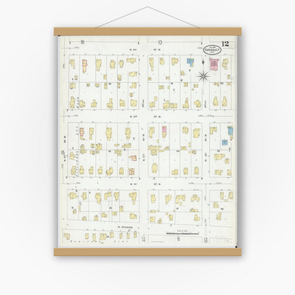 Old map wall art mockup — magnetic wood frame on white wall — Sanborn Fire Insurance Map from Faribault, Rice County, Minnesota (1909), Sheet #0012
