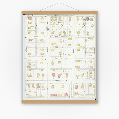 Old map wall art mockup — magnetic wood frame on white wall — Sanborn Fire Insurance Map from Delphos, Van Wert And Allen Counties, Ohio (1904), Sheet #0004