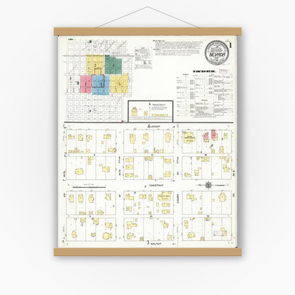Old map wall art mockup — magnetic wood frame on white wall — Sanborn Fire Insurance Map from Nevada, Story County, Iowa (1910) â€” Complete Set