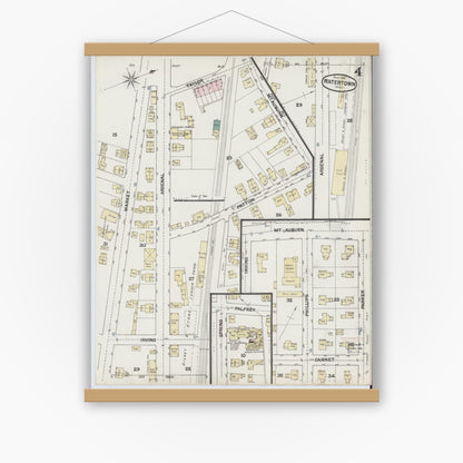 Old map wall art mockup — magnetic wood frame on white wall — Sanborn Fire Insurance Map from Watertown, Middlesex County, Massachusetts (1889), Sheet #0004