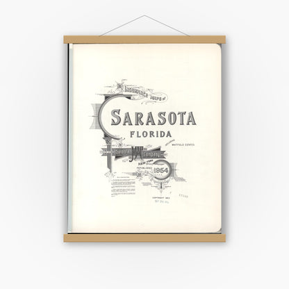 Old map wall art mockup — magnetic wood frame on white wall — Sanborn Fire Insurance Map from Sarasota, Sarasota County, Florida (1954), Sheet #0001