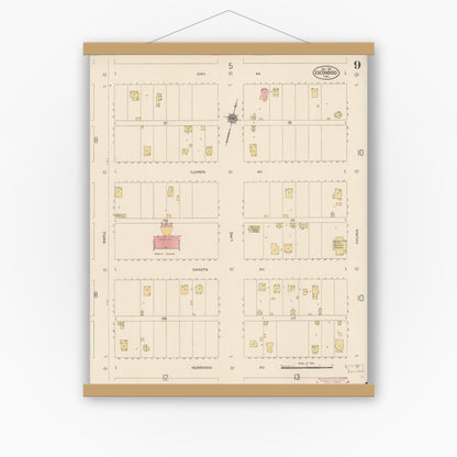 Old map wall art mockup — magnetic wood frame on white wall — Sanborn Fire Insurance Map from Escondido, San Diego County, California (1911), Sheet #0009