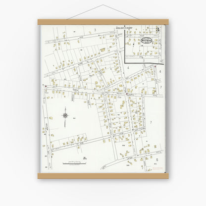 Old map wall art mockup — magnetic wood frame on white wall — Sanborn Fire Insurance Map from Whitman, Plymouth County, Massachusetts (1919), Sheet #0003