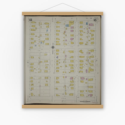 Old map wall art mockup — magnetic wood frame on white wall — Sanborn Fire Insurance Map from Herrin, Williamson County, Illinois (1947), Sheet #0015
