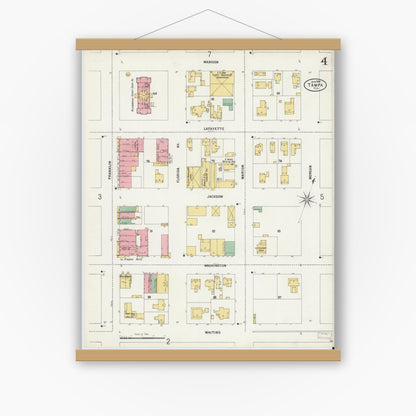 Old map wall art mockup — magnetic wood frame on white wall — Sanborn Fire Insurance Map from Tampa, Hillsborough County, Florida (1899), Sheet #0004