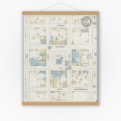 Old map wall art mockup — magnetic wood frame on white wall — Sanborn Fire Insurance Map from Georgetown, Williamson County, Texas (1889) - Complete Map Set