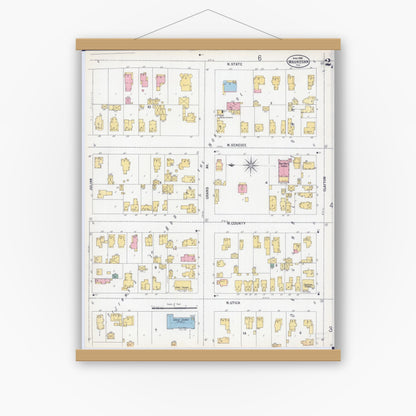 Old map wall art mockup — magnetic wood frame on white wall — Sanborn Fire Insurance Map from Waukegan, Lake County, Illinois (1900), Sheet #0002