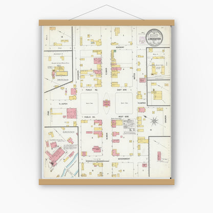 Old map wall art mockup — magnetic wood frame on white wall — Sanborn Fire Insurance Map from Lincolnton, Lincoln County, North Carolina (1902), Sheet #0001