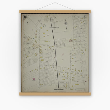 Old map wall art mockup — magnetic wood frame on white wall — Sanborn Fire Insurance Map from New Providence, Union County, New Jersey (1944), Sheet #0010