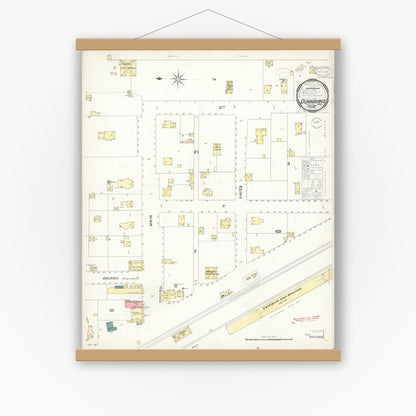 Old map wall art mockup — magnetic wood frame on white wall — Sanborn Fire Insurance Map from Dunnigan, Yolo County, California (1897), Sheet #0001