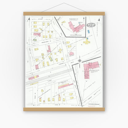 Old map wall art mockup — magnetic wood frame on white wall — Sanborn Fire Insurance Map from Glen Ellyn, Du Page County, Illinois (1929), Sheet #0004