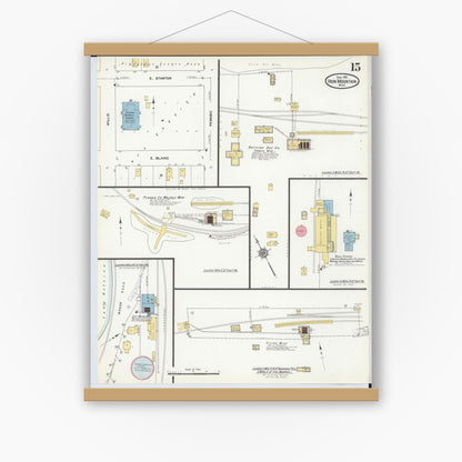 Old map wall art mockup — magnetic wood frame on white wall — Sanborn Fire Insurance Map from Iron Mountain, Dickinson County, Michigan (1911), Sheet #0015