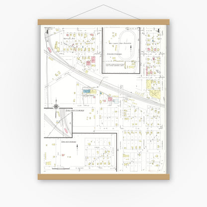 Old map wall art mockup — magnetic wood frame on white wall — Sanborn Fire Insurance Map from West Liberty, Muscatine County, Iowa (1941), Sheet #0004