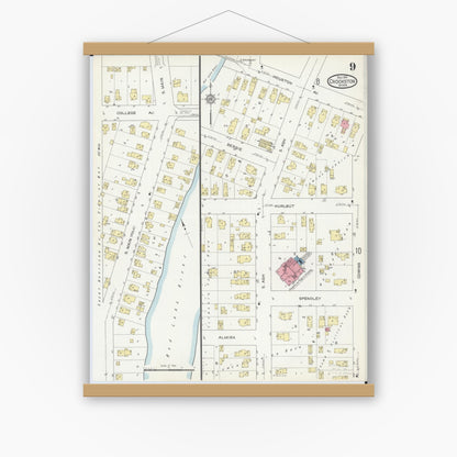 Old map wall art mockup — magnetic wood frame on white wall — Sanborn Fire Insurance Map from Crookston, Polk County, Minnesota (1913), Sheet #0009