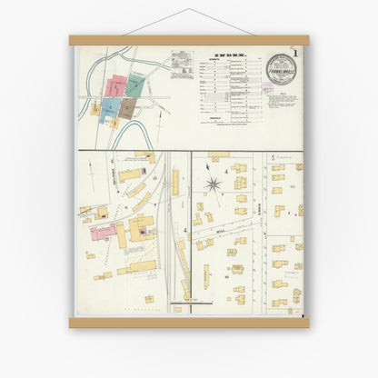 Old map wall art mockup — magnetic wood frame on white wall — Sanborn Fire Insurance Map from Franklinville, Cattaraugus County, New York (1904), Sheet #0001