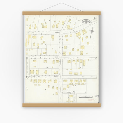 Old map wall art mockup — magnetic wood frame on white wall — Sanborn Fire Insurance Map from Whitinsville, Worcester County, Massachusetts (1910), Sheet #0011