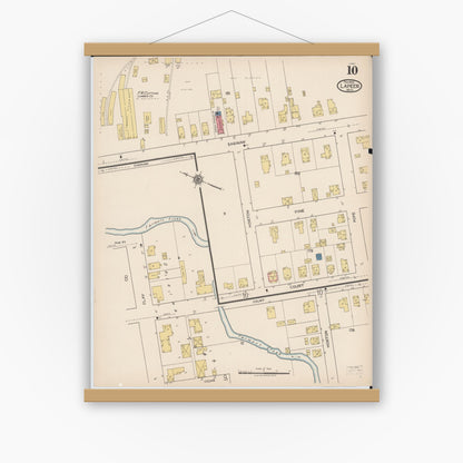 Old map wall art mockup — magnetic wood frame on white wall — Sanborn Fire Insurance Map from Lapeer, Lapeer County, Michigan (1922), Sheet #0010